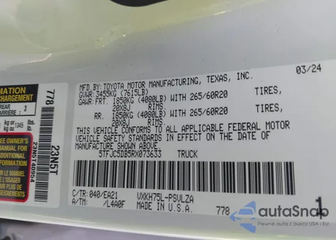 2024 Toyota Tundra Hybrid Limited 4Wd из США, поврежденный, VIN 5TFJC5DB5RX073633